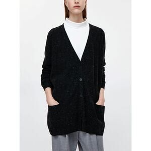 COS Oversized Wool Cardigan Sweater Womens Small Black Gray Speckle Relaxed Cozy